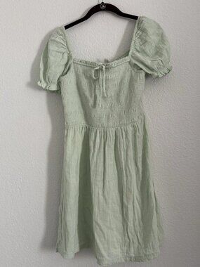 NWT Roxy Women's Size Small Green Hello Mini Again Puff Sleeve Dress